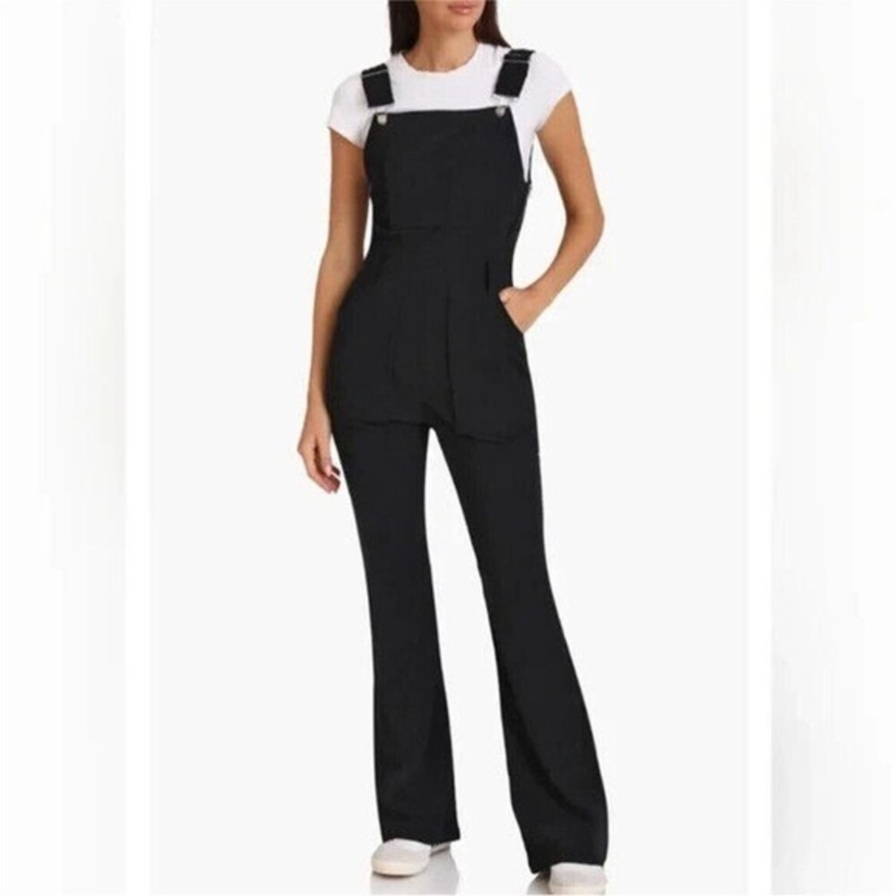 Avec Les Filles Womens Corduroy Overall Jumpsuit S Black Flare Leg Retro 70s
